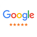 Google logo with five-star rating for Pure Dentistry dental practice reviews