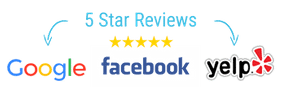 Google, Facebook, and Yelp 5-star review logos for Pure Dentistry